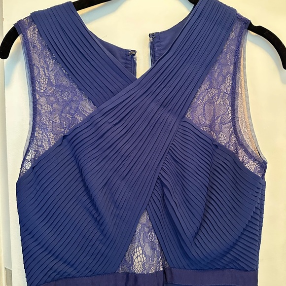 BCBG Blue Chiffon Pleated Dress with Lace - Picture 2 of 4